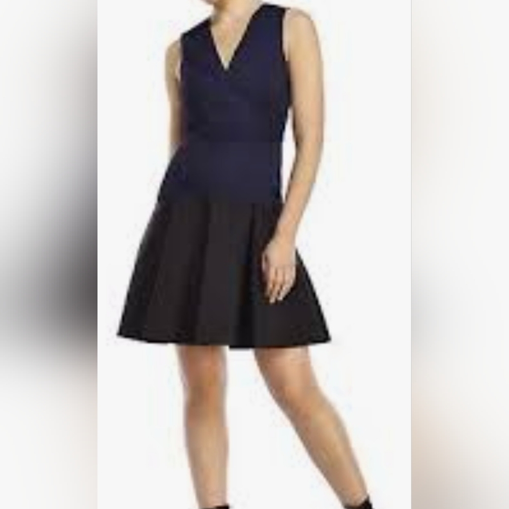 New. Rebecca Taylor V neck, snake jacquard navy Empire Dress, black bottom,lined - Picture 10 of 11